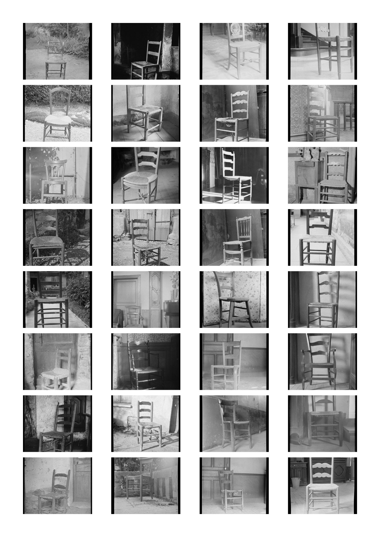 Collage réalisé à partir de photos provenant de la collection du MUCEM (Musée des Civilisations de l’Europe et de la Méditerranée) recherchées à partir des mots clefs suivants: ‘’chaise’’ ‘’paille’’. Les images proviennent de reportages photographiques qui inventorient la vie quotidienne en France à travers les objets dans le 2eme quart du XXe siècle.