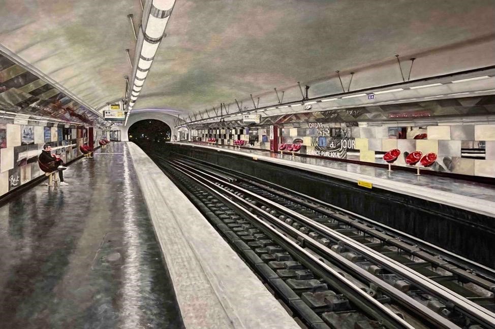Subway Station, 2022, huile sur toile, 80 x 120 cm ©Bert Mertens