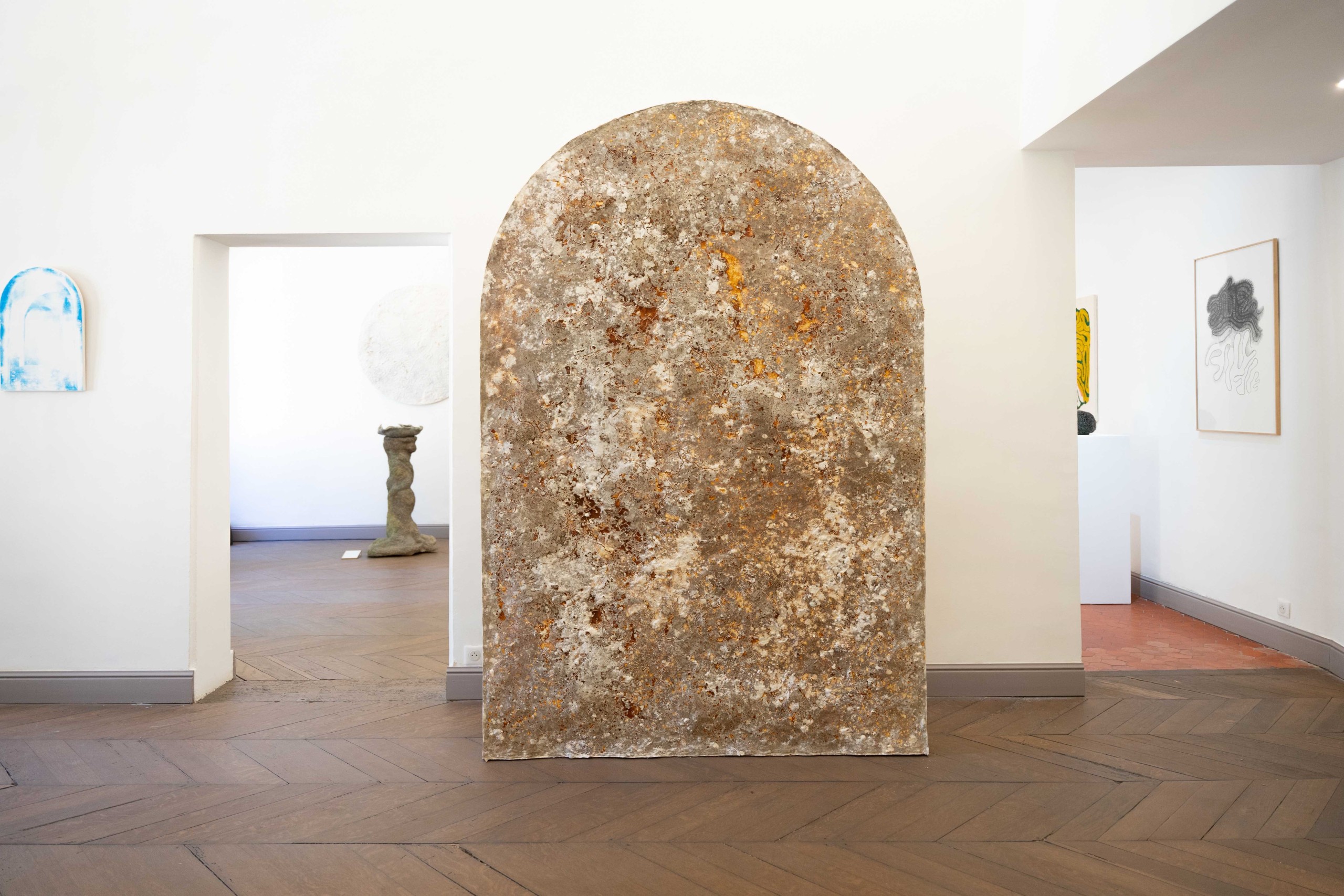 Côme Di Meglio, L’Âme mycorhizée (titre provisoire), 2023, 250 x 175 x 10 cm, mycelium de Ganoderma Lucidum, déchets à base de bois (sciure, paille…), bois © Claudia Goletto